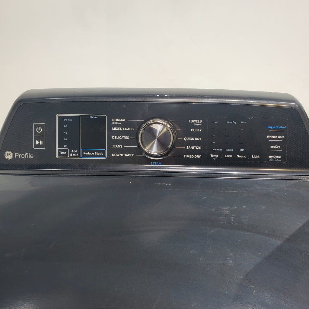 Pictures of Diamond Gray ENERGY STAR GE Profile 5.4 cu. ft. Top Load Washing Machine with FlexDispense and Diamond Gray ENERGY STAR GE Profile 7.4 cu. ft. Gas Dryer with Steam - Scratch & Dent - Moderate - Neu Appliance Outlet - Discount Appliance Outlet in Austin, Tx