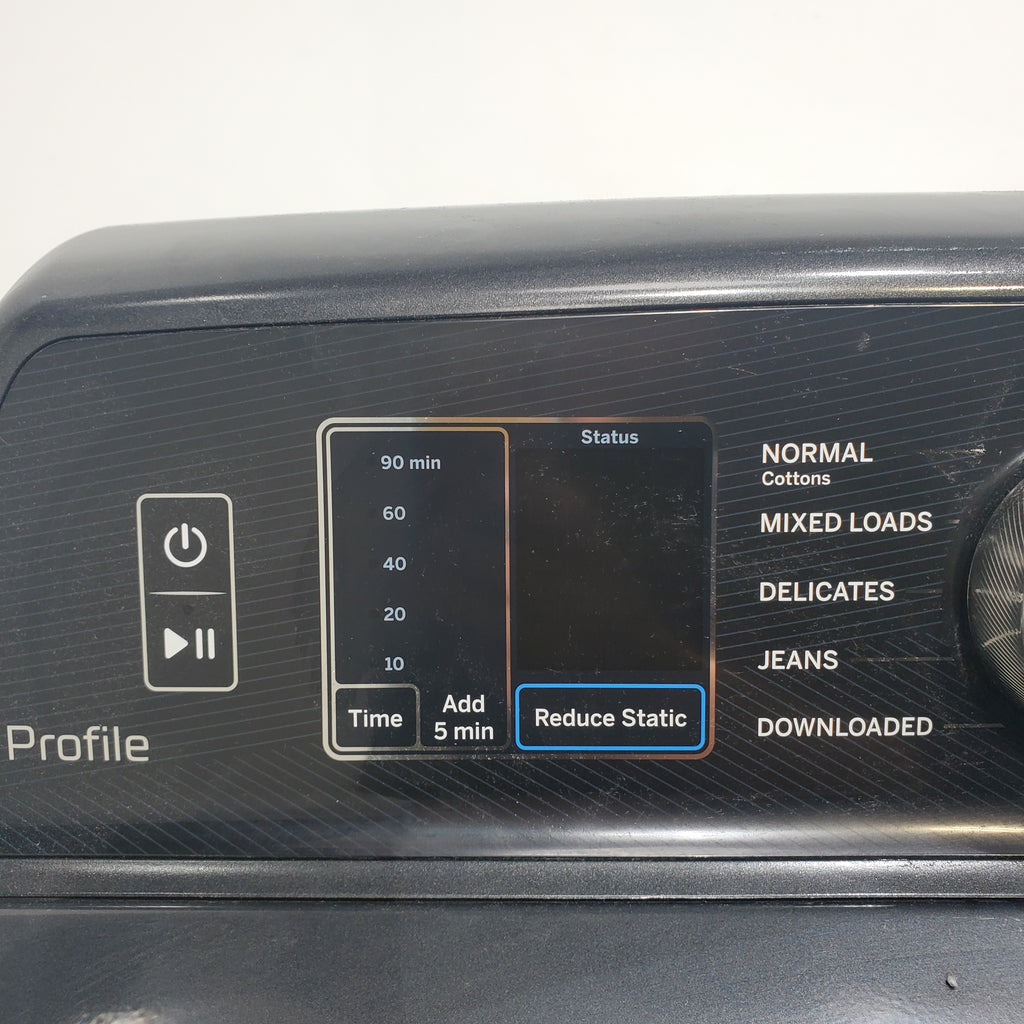 Pictures of Diamond Gray ENERGY STAR GE Profile 5.4 cu. ft. Top Load Washing Machine with FlexDispense and Diamond Gray ENERGY STAR GE Profile 7.4 cu. ft. Gas Dryer with Steam - Scratch & Dent - Moderate - Neu Appliance Outlet - Discount Appliance Outlet in Austin, Tx