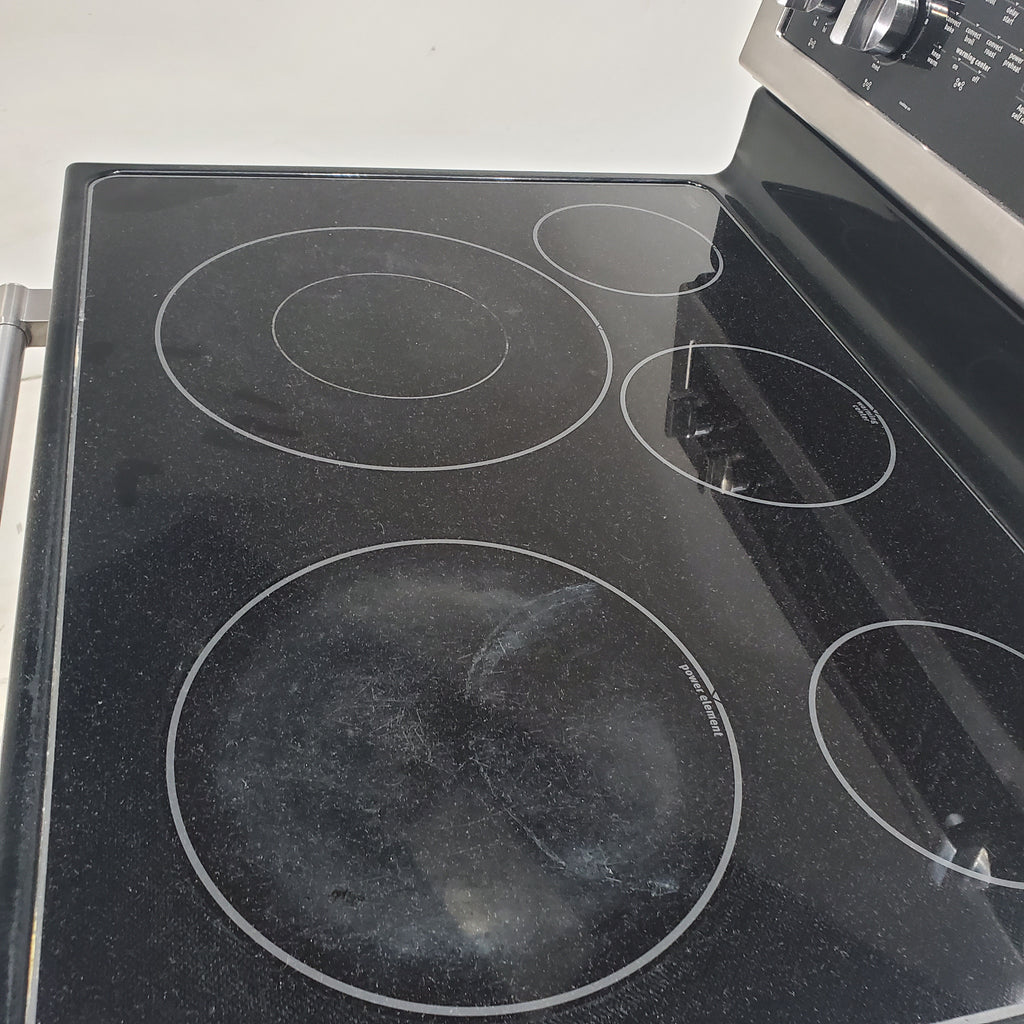 Pictures of Fingerprint-Resistant Stainless Steel Maytag 6.4 cu. ft. Freestanding 5 Heating Elements Smooth Cooktop Electric Range with Convection - Certified Refurbished - Neu Appliance Outlet - Discount Appliance Outlet in Austin, Tx
