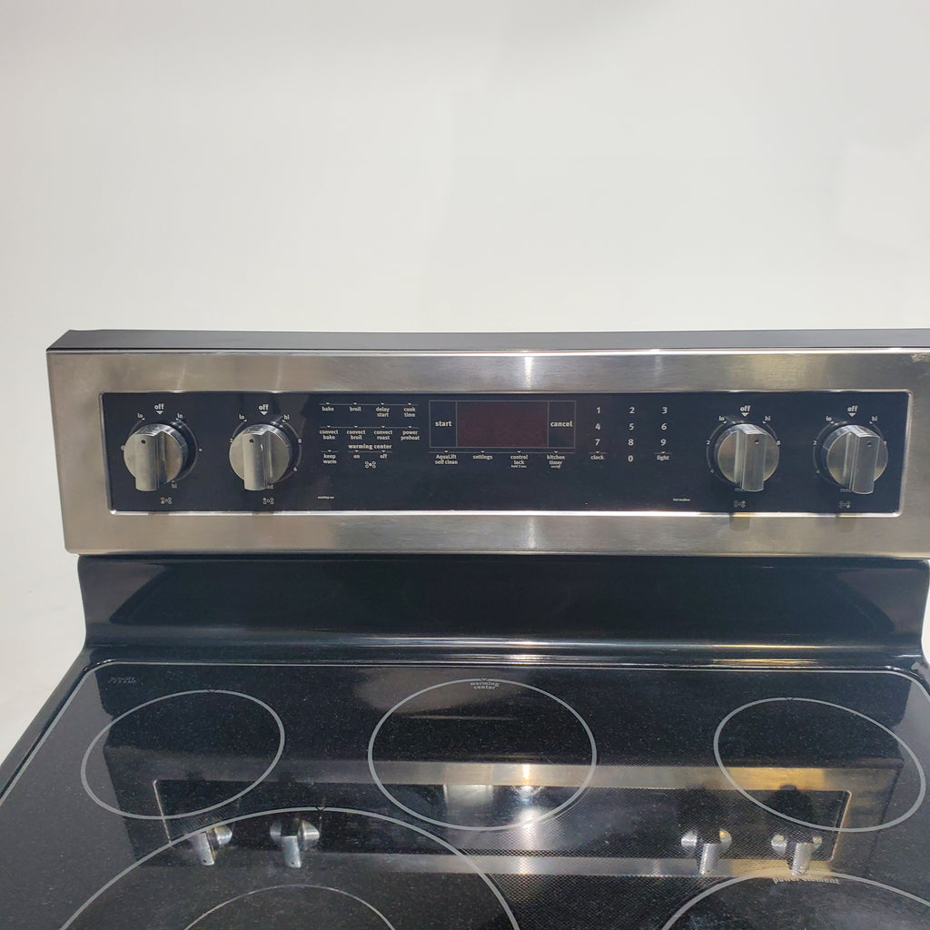 Pictures of Fingerprint-Resistant Stainless Steel Maytag 6.4 cu. ft. Freestanding 5 Heating Elements Smooth Cooktop Electric Range with Convection - Certified Refurbished - Neu Appliance Outlet - Discount Appliance Outlet in Austin, Tx