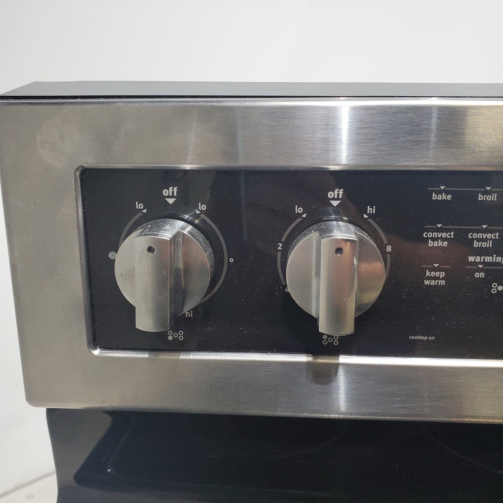 Pictures of Fingerprint-Resistant Stainless Steel Maytag 6.4 cu. ft. Freestanding 5 Heating Elements Smooth Cooktop Electric Range with Convection - Certified Refurbished - Neu Appliance Outlet - Discount Appliance Outlet in Austin, Tx