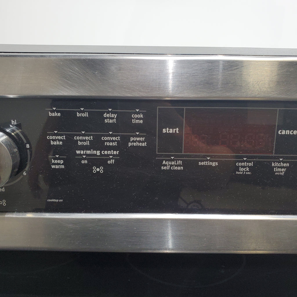 Pictures of Fingerprint-Resistant Stainless Steel Maytag 6.4 cu. ft. Freestanding 5 Heating Elements Smooth Cooktop Electric Range with Convection - Certified Refurbished - Neu Appliance Outlet - Discount Appliance Outlet in Austin, Tx