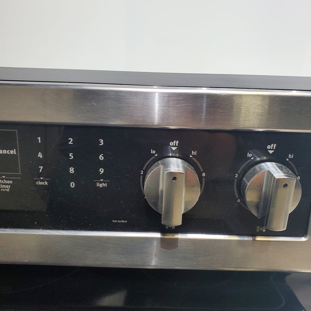 Pictures of Fingerprint-Resistant Stainless Steel Maytag 6.4 cu. ft. Freestanding 5 Heating Elements Smooth Cooktop Electric Range with Convection - Certified Refurbished - Neu Appliance Outlet - Discount Appliance Outlet in Austin, Tx