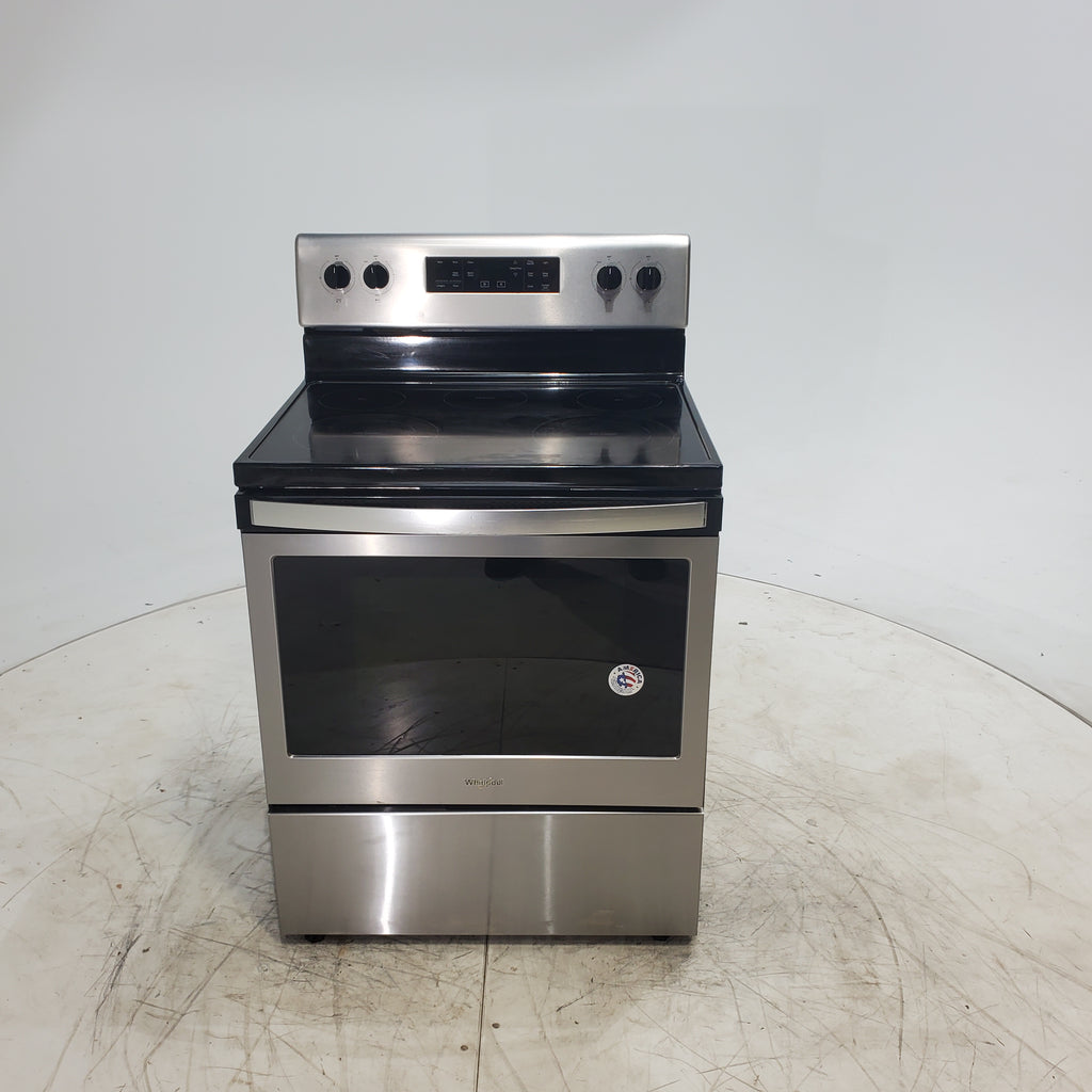 Pictures of Black-on-Stainless Steel Whirlpool 5.3 cu. ft. Freestanding 5 Heating Element Smooth Cooktop Range with Frozen Bake Technology - Scratch & Dent - Minor - Neu Appliance Outlet - Discount Appliance Outlet in Austin, Tx