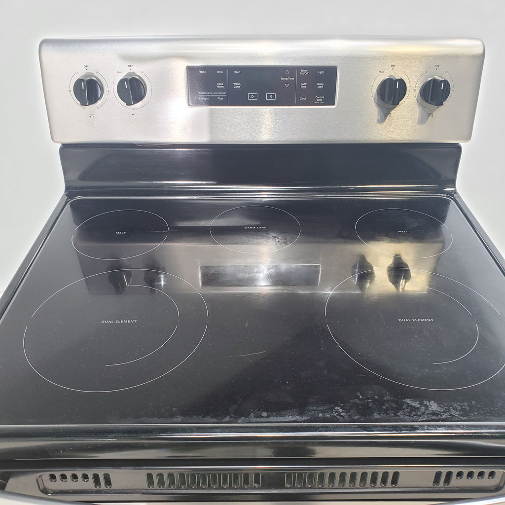 Pictures of Black-on-Stainless Steel Whirlpool 5.3 cu. ft. Freestanding 5 Heating Element Smooth Cooktop Range with Frozen Bake Technology - Scratch & Dent - Minor - Neu Appliance Outlet - Discount Appliance Outlet in Austin, Tx