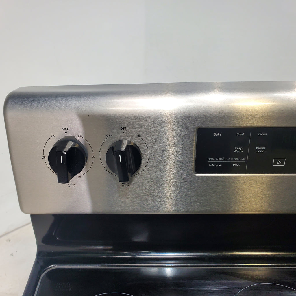 Pictures of Black-on-Stainless Steel Whirlpool 5.3 cu. ft. Freestanding 5 Heating Element Smooth Cooktop Range with Frozen Bake Technology - Scratch & Dent - Minor - Neu Appliance Outlet - Discount Appliance Outlet in Austin, Tx