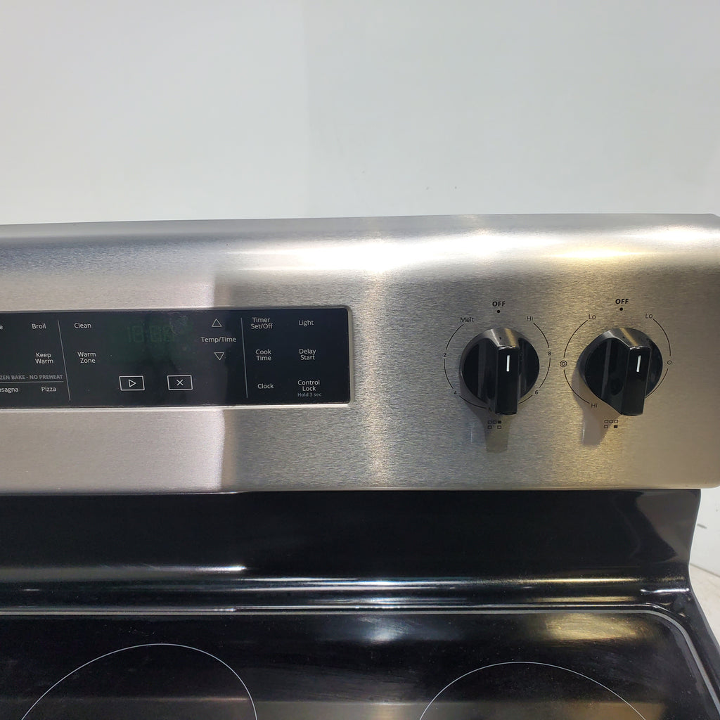 Pictures of Black-on-Stainless Steel Whirlpool 5.3 cu. ft. Freestanding 5 Heating Element Smooth Cooktop Range with Frozen Bake Technology - Scratch & Dent - Minor - Neu Appliance Outlet - Discount Appliance Outlet in Austin, Tx