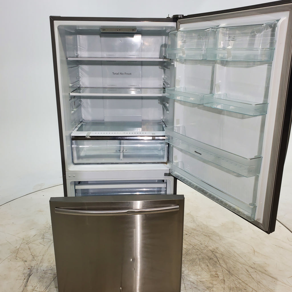 Pictures of 32 in. Wide Counter Depth Stainless Steel ENERGY STAR Hisense 17.1 cu. ft. Bottom Freezer Refrigerator with Super Freezer Technology - Certified Refurbished - Neu Appliance Outlet - Discount Appliance Outlet in Austin, Tx