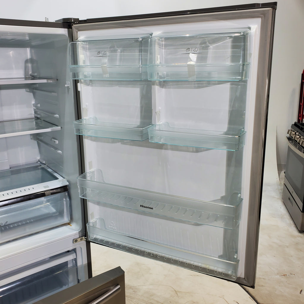 Pictures of 32 in. Wide Counter Depth Stainless Steel ENERGY STAR Hisense 17.1 cu. ft. Bottom Freezer Refrigerator with Super Freezer Technology - Certified Refurbished - Neu Appliance Outlet - Discount Appliance Outlet in Austin, Tx