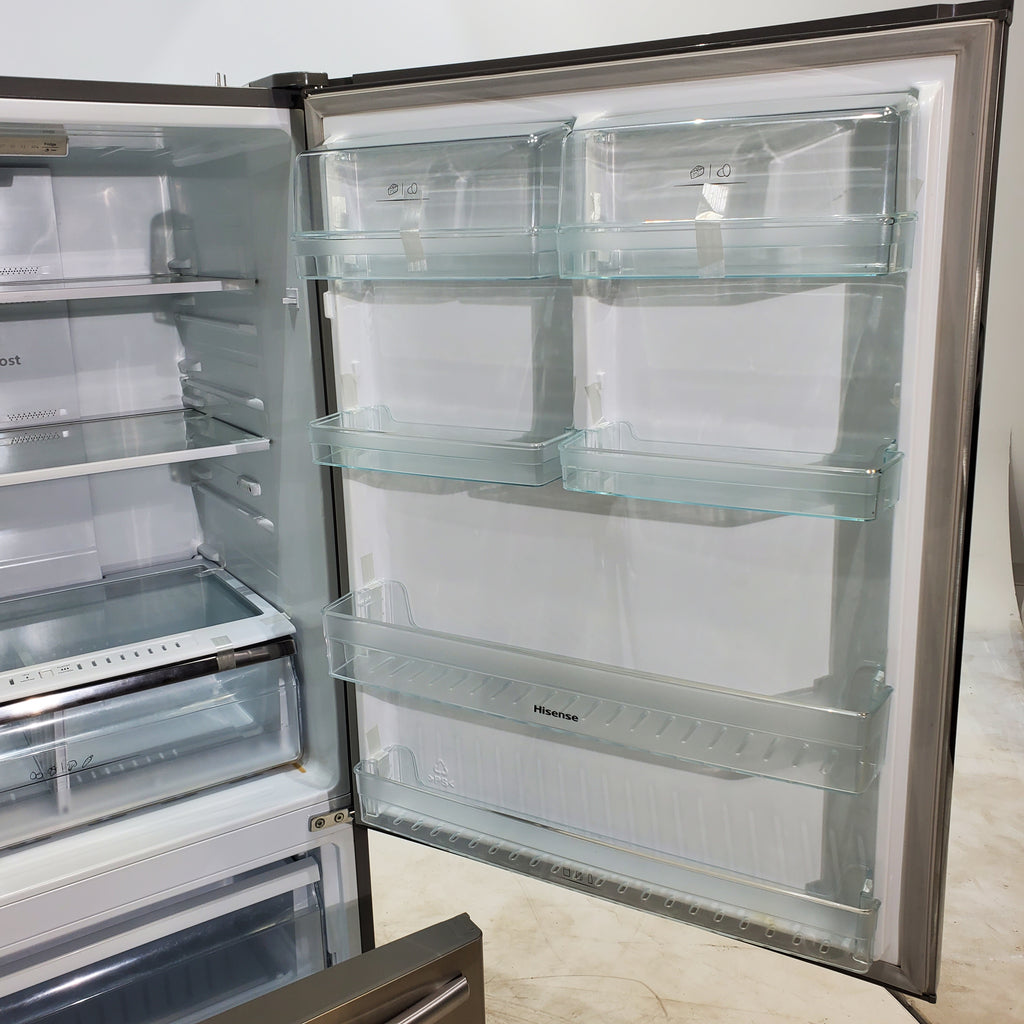 Pictures of 32 in. Wide Counter Depth Stainless Steel ENERGY STAR Hisense 17.1 cu. ft. Bottom Freezer Refrigerator with Super Freezer Technology - Certified Refurbished - Neu Appliance Outlet - Discount Appliance Outlet in Austin, Tx