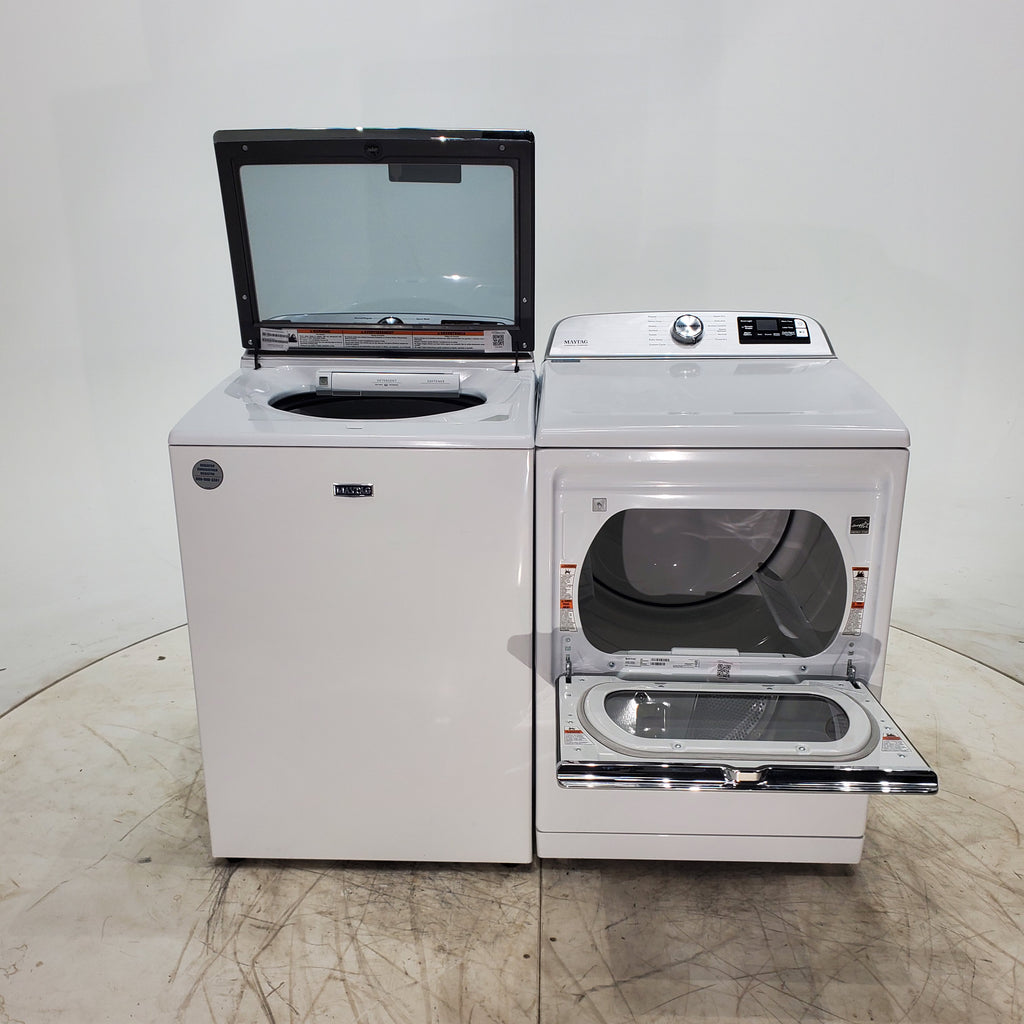 Pictures of Maytag 5.3 cu. ft. Smart Capable ENERGY STAR Top Load Washing Machine with Extra Power Button and  ENERGY STAR Smart Capable 7.4 cu. ft. Electric Steam Dryer with Extra Power Button - Scratch & Dent - Minor - Neu Appliance Outlet - Discount Appliance Outlet in Austin, Tx