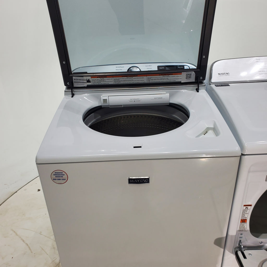 Pictures of Maytag 5.3 cu. ft. Smart Capable ENERGY STAR Top Load Washing Machine with Extra Power Button and  ENERGY STAR Smart Capable 7.4 cu. ft. Electric Steam Dryer with Extra Power Button - Scratch & Dent - Minor - Neu Appliance Outlet - Discount Appliance Outlet in Austin, Tx