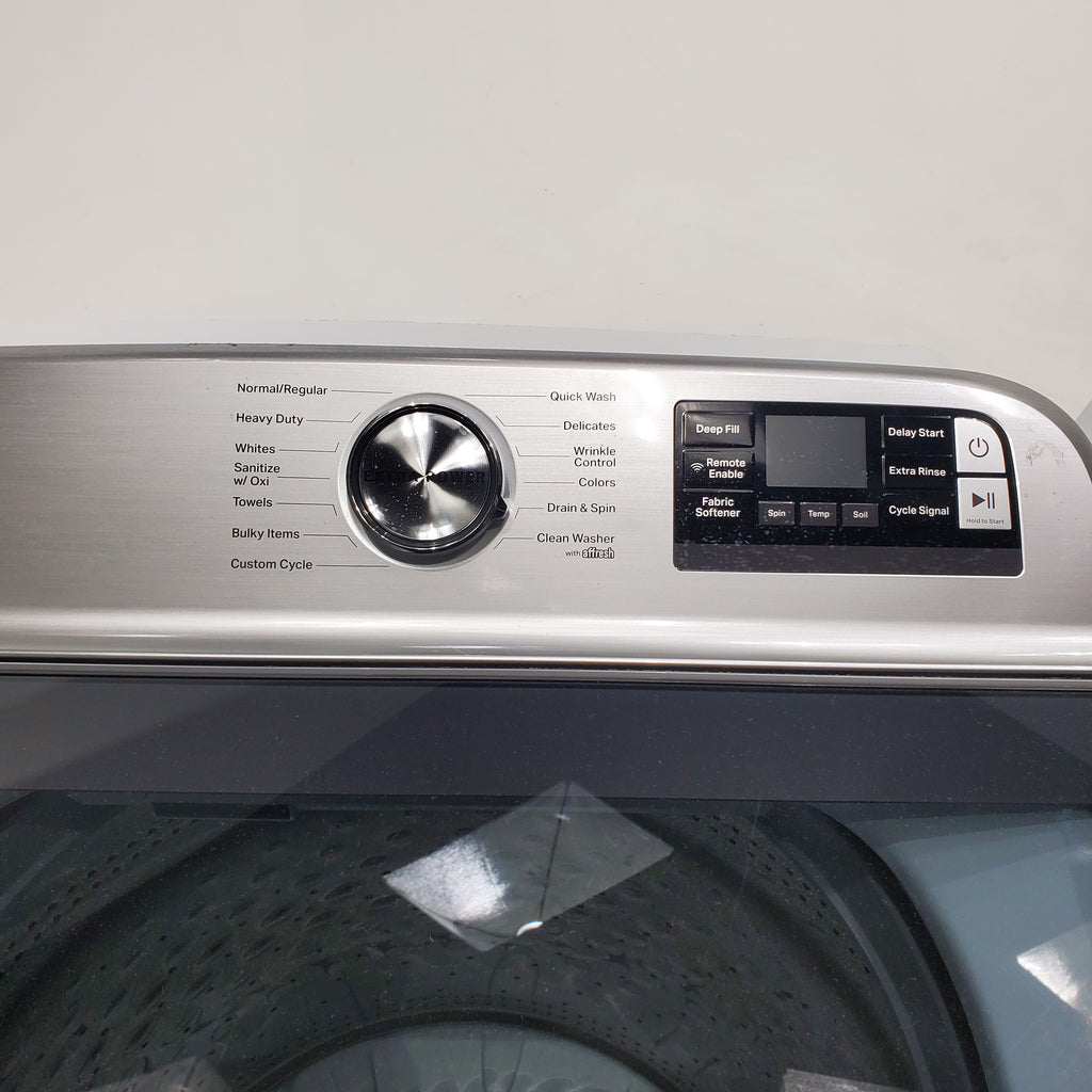 Pictures of Maytag 5.3 cu. ft. Smart Capable ENERGY STAR Top Load Washing Machine with Extra Power Button and  ENERGY STAR Smart Capable 7.4 cu. ft. Electric Steam Dryer with Extra Power Button - Scratch & Dent - Minor - Neu Appliance Outlet - Discount Appliance Outlet in Austin, Tx