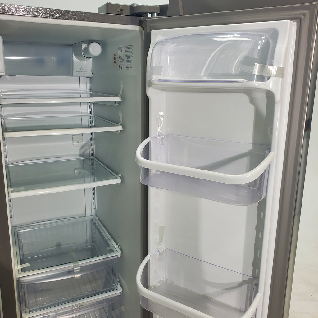 Pictures of Smudge-Proof Stainless Steel ENERGY STAR Frigidaire Gallery 25.6 cu. ft. Side by Side Refrigerator with External Water and Ice Dispenser - Certified Refurbished - Neu Appliance Outlet - Discount Appliance Outlet in Austin, Tx