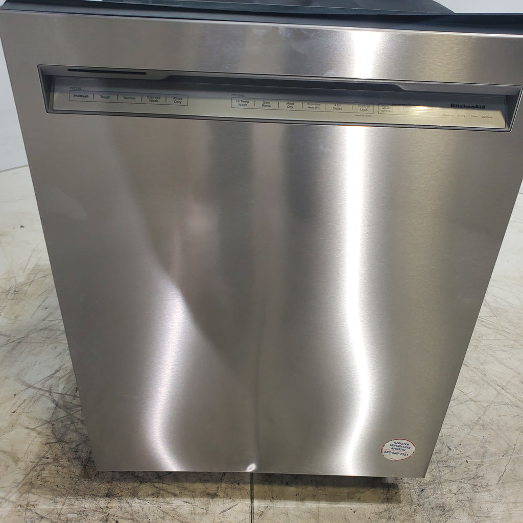 Pictures of 24 in. KitchenAid PrintShield ENERGY STAR Stainless Steel Built-In Front Control Tall Tub 39 dBA Dishwasher with Stainless Steel Tub - Scratch & Dent - Minor - Neu Appliance Outlet - Discount Appliance Outlet in Austin, Tx
