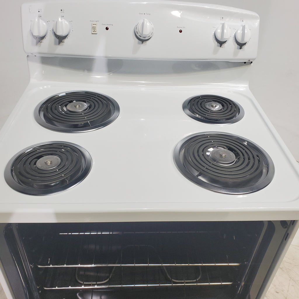 Pictures of White GE 5.0 cu. ft. Freestanding 4 Heating Element Electric Range with Dual Element Bake - Scratch & Dent - Major - Neu Appliance Outlet - Discount Appliance Outlet in Austin, Tx