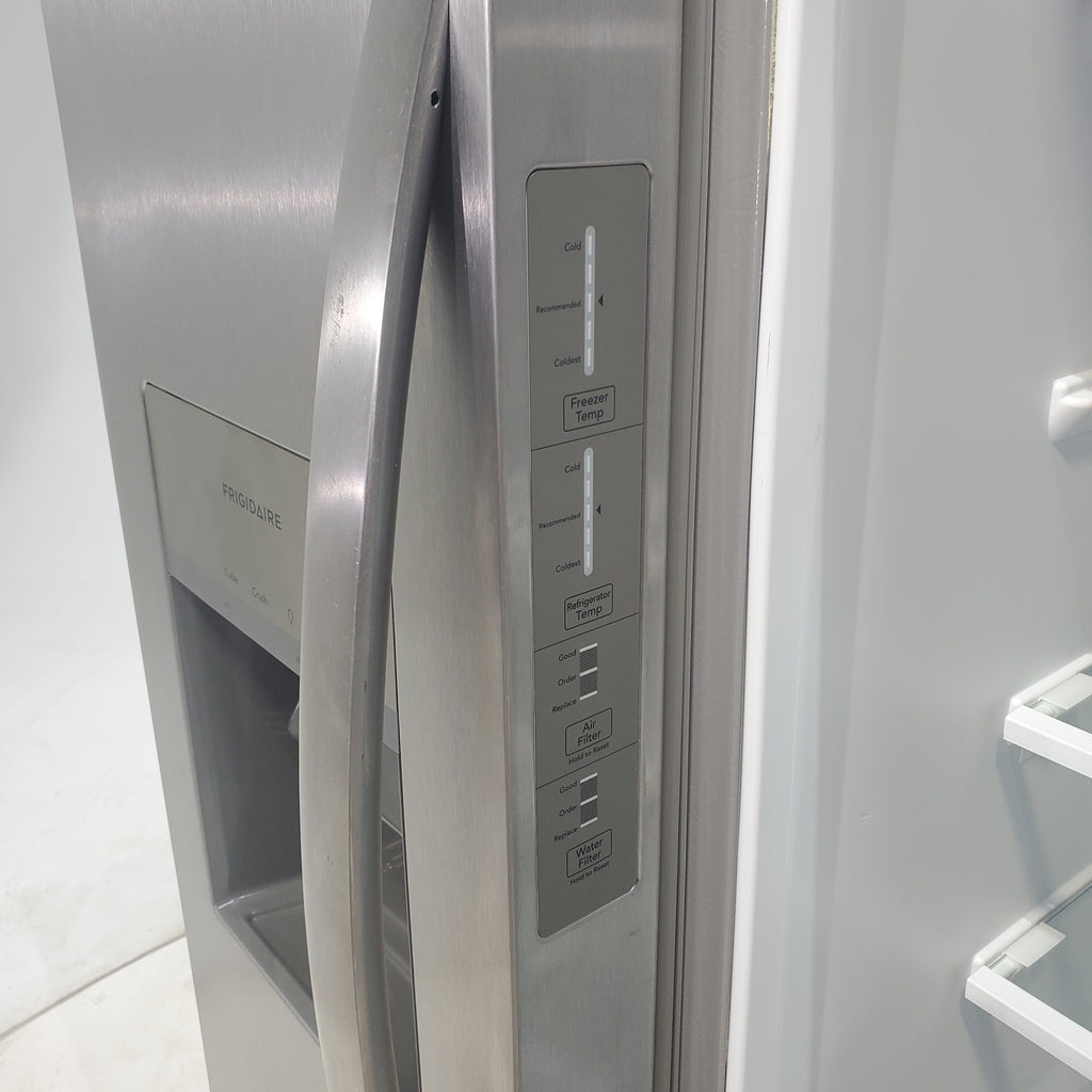 Pictures of Stainless Steel ENERGY STAR Frigidaire 25.6 cu. ft. Side by Side Refrigerator with Exterior Water and Ice Dispenser - Scratch & Dent - Moderate - Neu Appliance Outlet - Discount Appliance Outlet in Austin, Tx