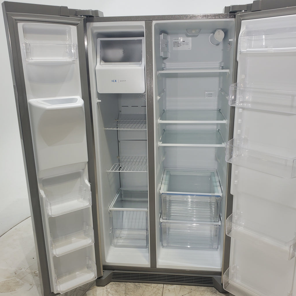 Pictures of Stainless Steel ENERGY STAR Frigidaire 25.6 cu. ft. Side by Side Refrigerator with Exterior Water and Ice Dispenser - Scratch & Dent - Minor - Neu Appliance Outlet - Discount Appliance Outlet in Austin, Tx