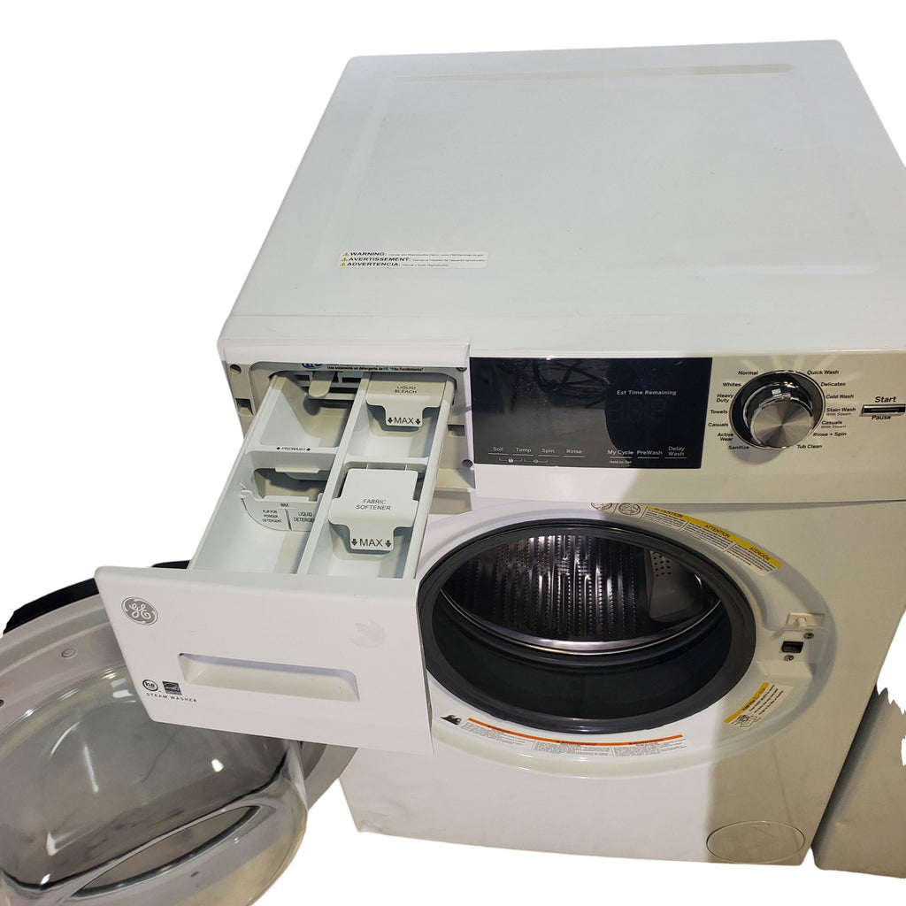 Pictures of Compact 24 in. Wide GE ENERGY STAR 2.4 cu. ft. Front Load Steam Washing Machine with 1400 RPM Spin Speed and Frontload Vented WiFi Capable ENERGY STAR 4.3 cu. ft. Electric Dryer with Stainless Steel Basket - Scratch & Dent - Moderate - Neu Appliance Outlet - Discount Appliance Outlet in Austin, Tx