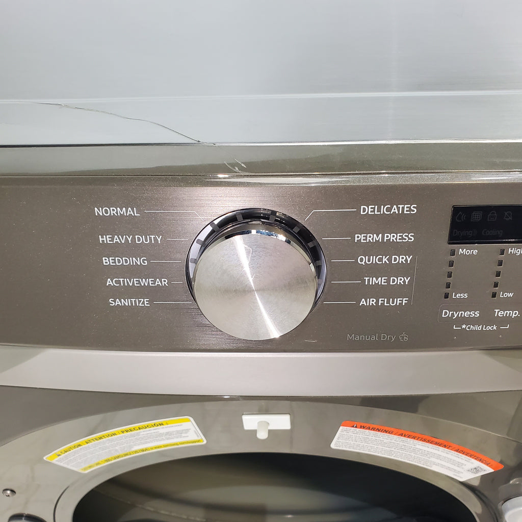 Pictures of Platinum Samsung 7.5 cu. ft. Frontload Electric Dryer with Sensor Dry - Scratch & Dent - Major - Neu Appliance Outlet - Discount Appliance Outlet in Austin, Tx