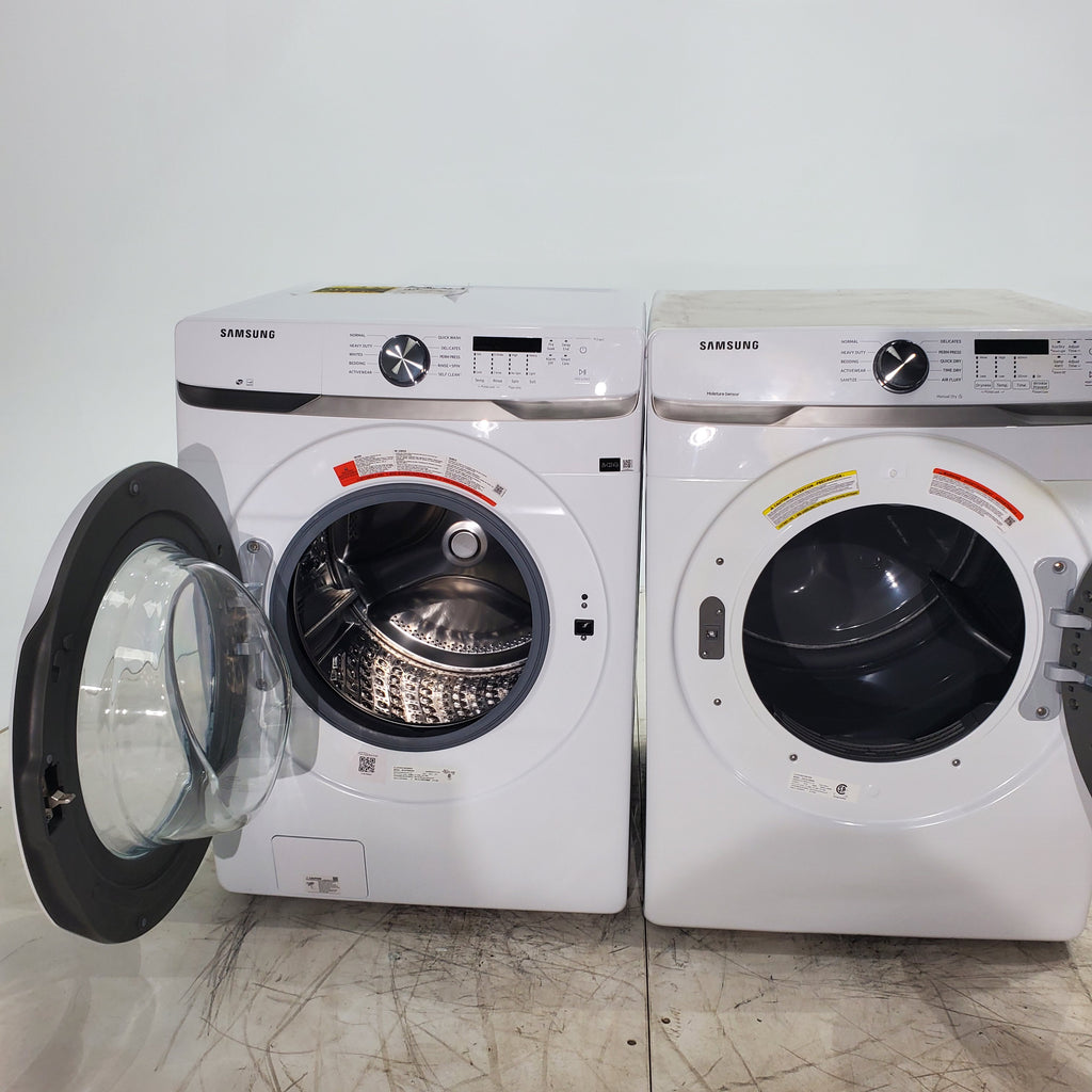 Pictures of ENERGY STAR Samsung 4.5 cu. ft. Front Load Washer with Vibration Reduction and Samsung 7.5 cu. ft. Front Load Electric Dryer with Sensor Dry and Interior Drum Light- Scratch & Dent - Moderate | Major - Neu Appliance Outlet - Discount Appliance Outlet in Austin, Tx