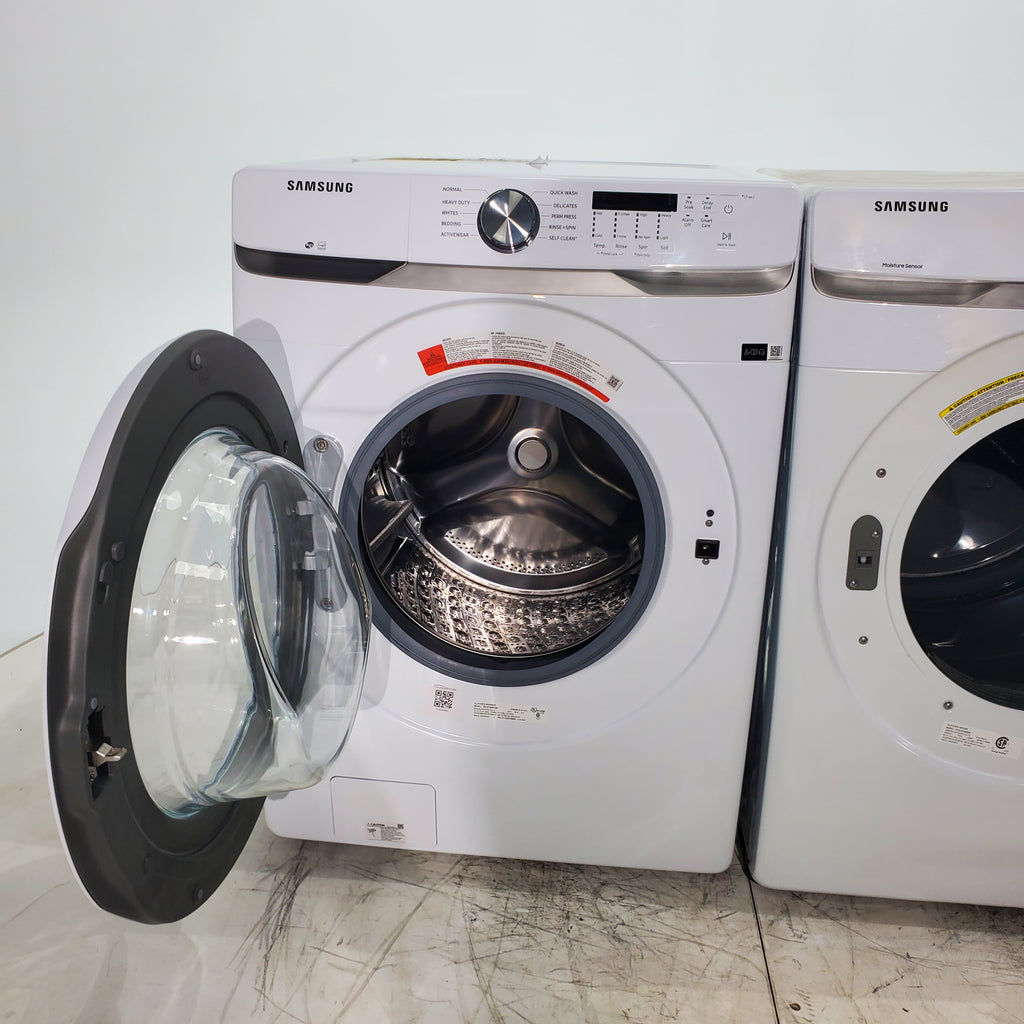 Pictures of ENERGY STAR Samsung 4.5 cu. ft. Front Load Washer with Vibration Reduction and Samsung 7.5 cu. ft. Front Load Electric Dryer with Sensor Dry and Interior Drum Light- Scratch & Dent - Moderate | Major - Neu Appliance Outlet - Discount Appliance Outlet in Austin, Tx
