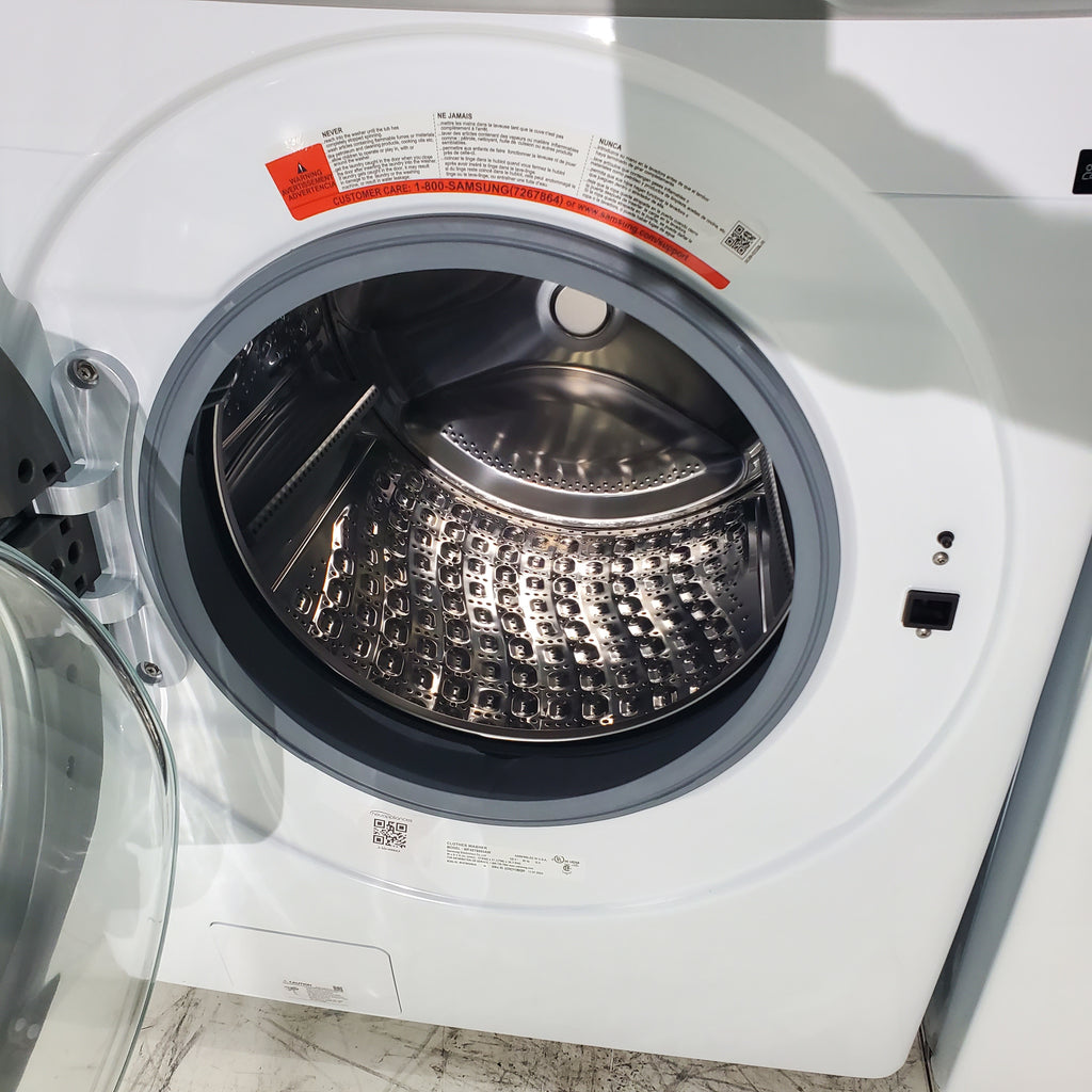 Pictures of ENERGY STAR Samsung 4.5 cu. ft. Front Load Washer with Vibration Reduction and Samsung 7.5 cu. ft. Front Load Electric Dryer with Sensor Dry and Interior Drum Light- Scratch & Dent - Moderate | Major - Neu Appliance Outlet - Discount Appliance Outlet in Austin, Tx