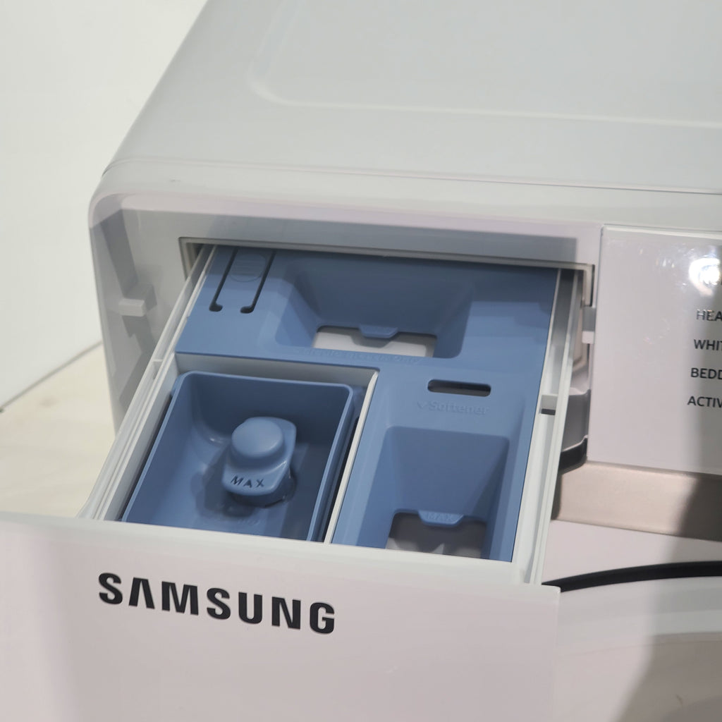 Pictures of ENERGY STAR Samsung 4.5 cu. ft. Front Load Washer with Vibration Reduction and Samsung 7.5 cu. ft. Front Load Electric Dryer with Sensor Dry and Interior Drum Light- Scratch & Dent - Moderate | Major - Neu Appliance Outlet - Discount Appliance Outlet in Austin, Tx