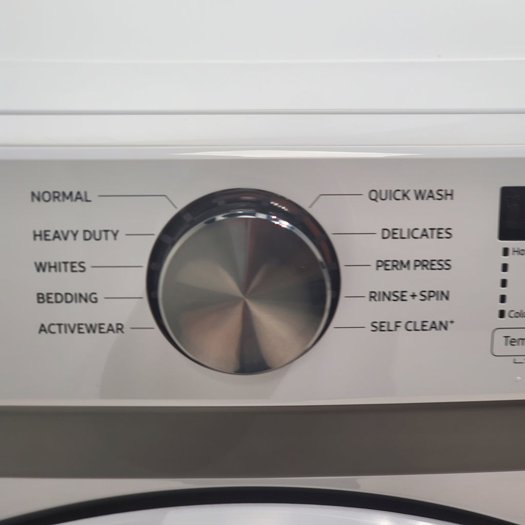 Pictures of ENERGY STAR Samsung 4.5 cu. ft. Front Load Washer with Vibration Reduction and Samsung 7.5 cu. ft. Front Load Electric Dryer with Sensor Dry and Interior Drum Light- Scratch & Dent - Moderate | Major - Neu Appliance Outlet - Discount Appliance Outlet in Austin, Tx
