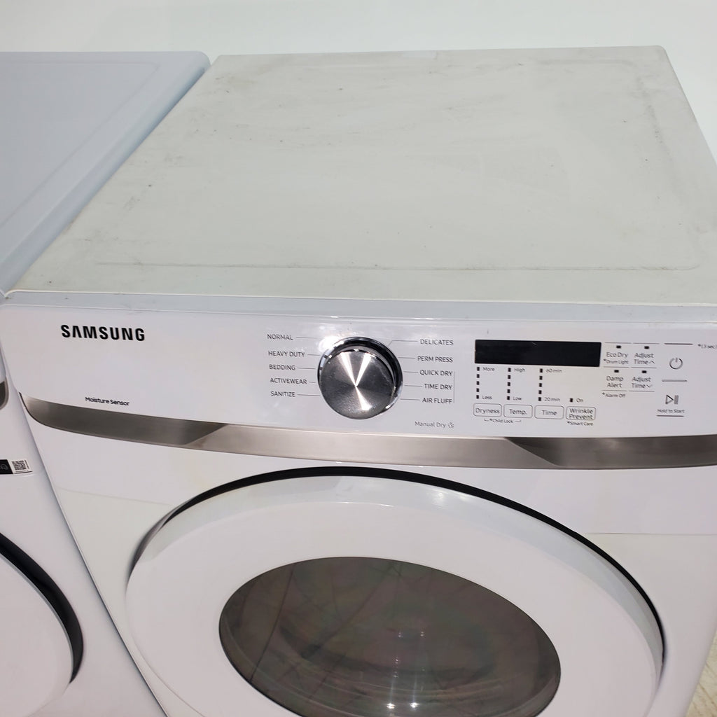 Pictures of ENERGY STAR Samsung 4.5 cu. ft. Front Load Washer with Vibration Reduction and Samsung 7.5 cu. ft. Front Load Electric Dryer with Sensor Dry and Interior Drum Light- Scratch & Dent - Moderate | Major - Neu Appliance Outlet - Discount Appliance Outlet in Austin, Tx