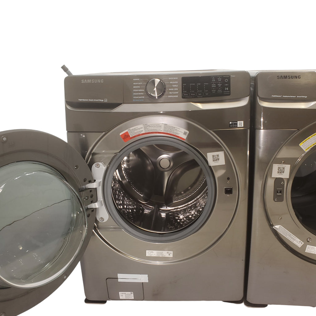 Pictures of Platinum ENERGY STAR Samsung 4.5 cu. ft. Front Load Washer with WiFi Connectivity and Platinum Samsung 7.5 cu. ft. Front Load Gas Dryer with Steam  - Scratch and Dent - Minor - Neu Appliance Outlet - Discount Appliance Outlet in Austin, Tx