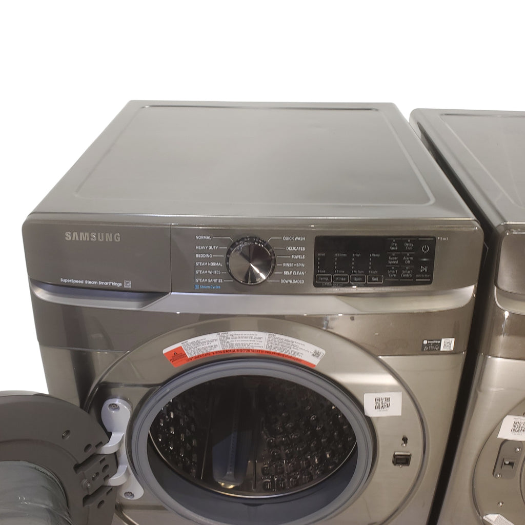 Pictures of Platinum ENERGY STAR Samsung 4.5 cu. ft. Front Load Washer with WiFi Connectivity and Platinum Samsung 7.5 cu. ft. Front Load Gas Dryer with Steam  - Scratch and Dent - Minor - Neu Appliance Outlet - Discount Appliance Outlet in Austin, Tx