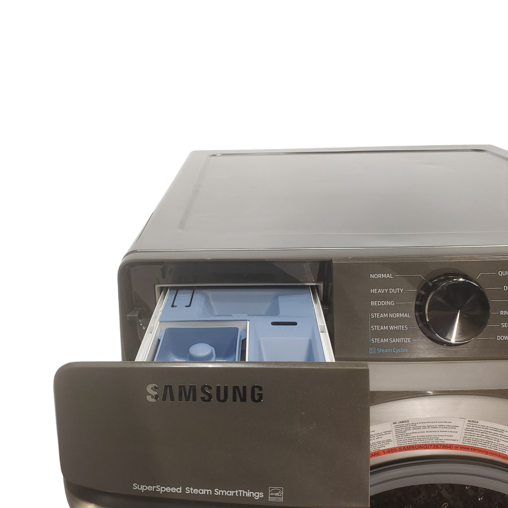 Pictures of Platinum ENERGY STAR Samsung 4.5 cu. ft. Front Load Washer with WiFi Connectivity and Platinum Samsung 7.5 cu. ft. Front Load Gas Dryer with Steam  - Scratch and Dent - Minor - Neu Appliance Outlet - Discount Appliance Outlet in Austin, Tx