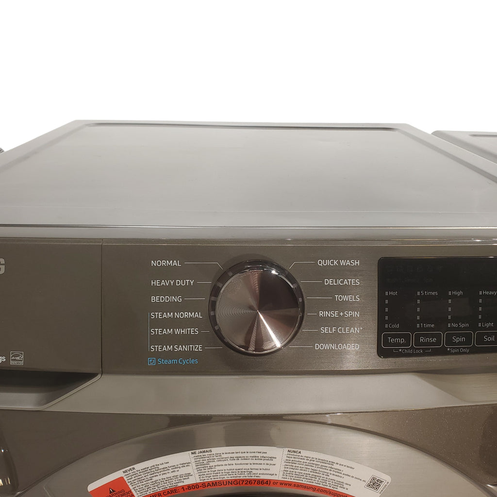 Pictures of Platinum ENERGY STAR Samsung 4.5 cu. ft. Front Load Washer with WiFi Connectivity and Platinum Samsung 7.5 cu. ft. Front Load Gas Dryer with Steam  - Scratch and Dent - Minor - Neu Appliance Outlet - Discount Appliance Outlet in Austin, Tx