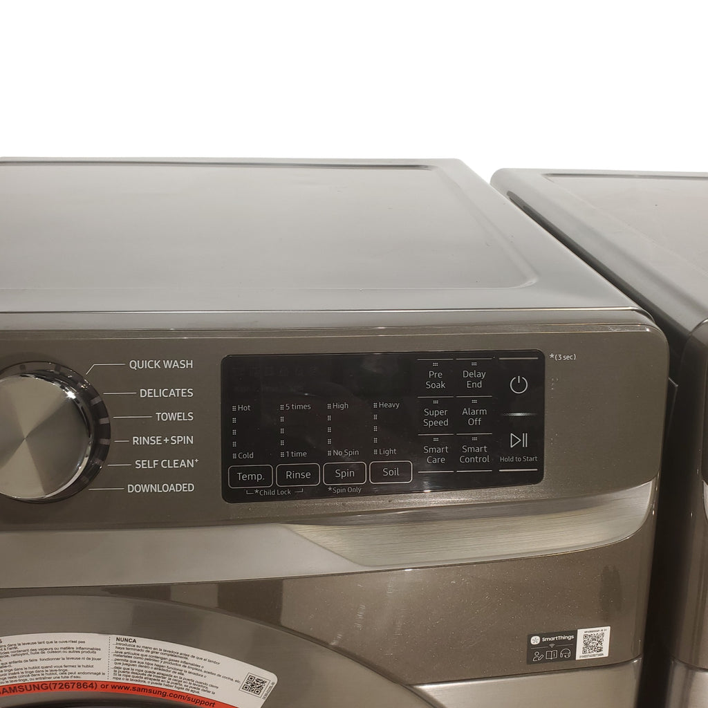 Pictures of Platinum ENERGY STAR Samsung 4.5 cu. ft. Front Load Washer with WiFi Connectivity and Platinum Samsung 7.5 cu. ft. Front Load Gas Dryer with Steam  - Scratch and Dent - Minor - Neu Appliance Outlet - Discount Appliance Outlet in Austin, Tx