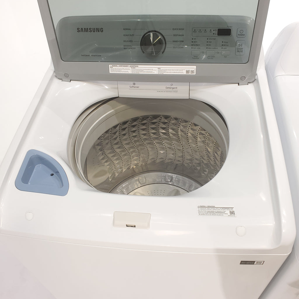 Pictures of Samsung 4.5 cu. ft. Top Load Washer With Vibration Reduction Technology and ENERGY STAR Samsung 7.4 cu. ft. Electric Dryer with Smart Care Technology - Scratch & Dent - Minor - Neu Appliance Outlet - Discount Appliance Outlet in Austin, Tx