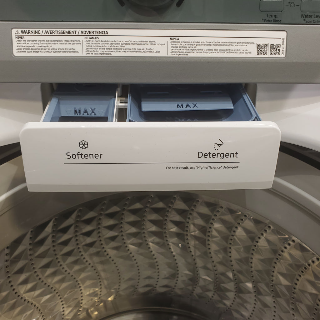 Pictures of Samsung 4.5 cu. ft. Top Load Washer With Vibration Reduction Technology and ENERGY STAR Samsung 7.4 cu. ft. Electric Dryer with Smart Care Technology - Scratch & Dent - Minor - Neu Appliance Outlet - Discount Appliance Outlet in Austin, Tx