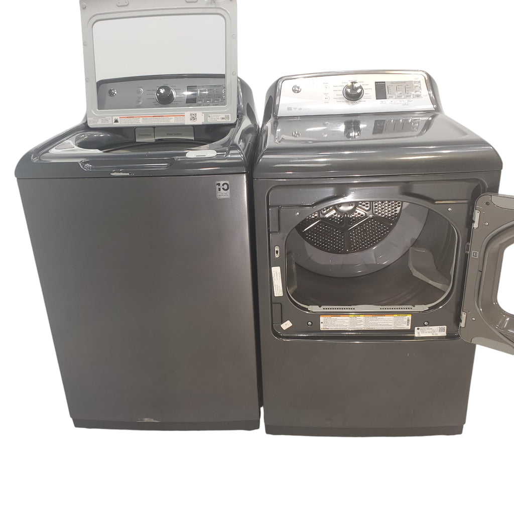 Pictures of Diamond Gray ENERGY STAR GE 5.0 cu. ft. Top Load Washing Machine with Water Station and ENERGY STAR GE 7.4 cu. ft. Steam Electric Dryer with My Cycle - Certified Refurbished - Neu Appliance Outlet - Discount Appliance Outlet in Austin, Tx