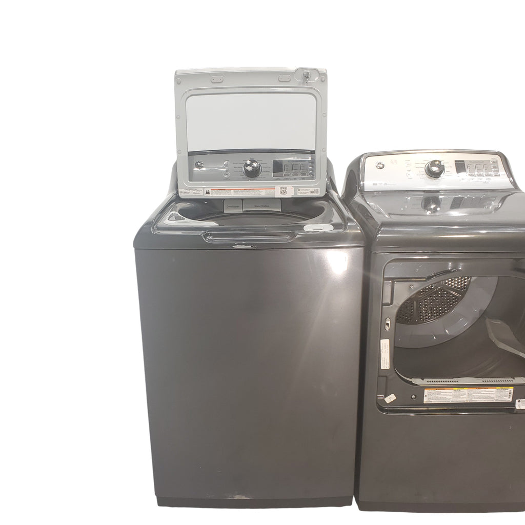 Pictures of Diamond Gray ENERGY STAR GE 5.0 cu. ft. Top Load Washing Machine with Water Station and ENERGY STAR GE 7.4 cu. ft. Steam Electric Dryer with My Cycle - Certified Refurbished - Neu Appliance Outlet - Discount Appliance Outlet in Austin, Tx