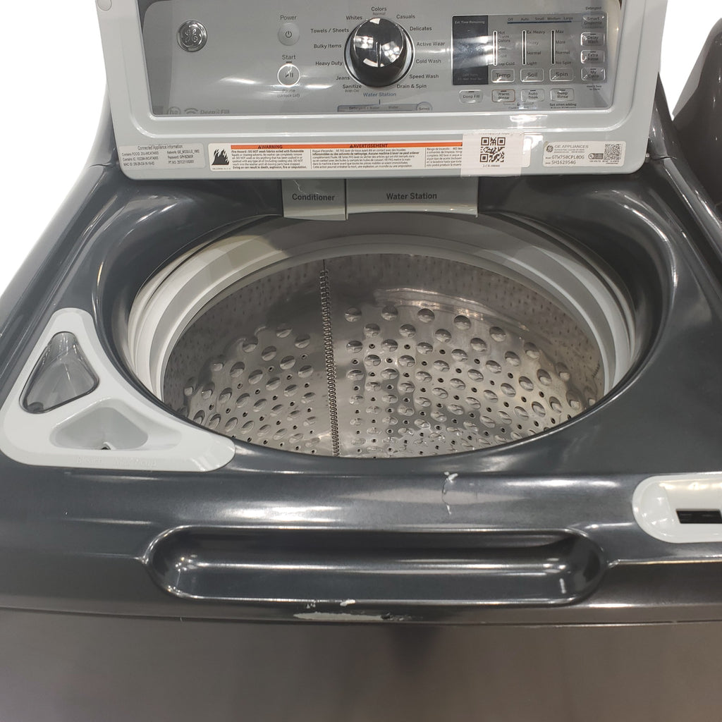 Pictures of Diamond Gray ENERGY STAR GE 5.0 cu. ft. Top Load Washing Machine with Water Station and ENERGY STAR GE 7.4 cu. ft. Steam Electric Dryer with My Cycle - Certified Refurbished - Neu Appliance Outlet - Discount Appliance Outlet in Austin, Tx