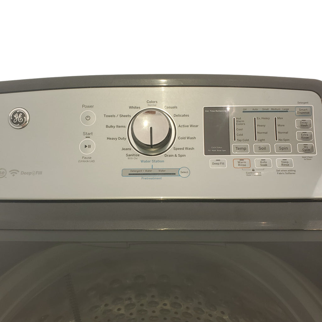 Pictures of Diamond Gray ENERGY STAR GE 5.0 cu. ft. Top Load Washing Machine with Water Station and ENERGY STAR GE 7.4 cu. ft. Steam Electric Dryer with My Cycle - Certified Refurbished - Neu Appliance Outlet - Discount Appliance Outlet in Austin, Tx