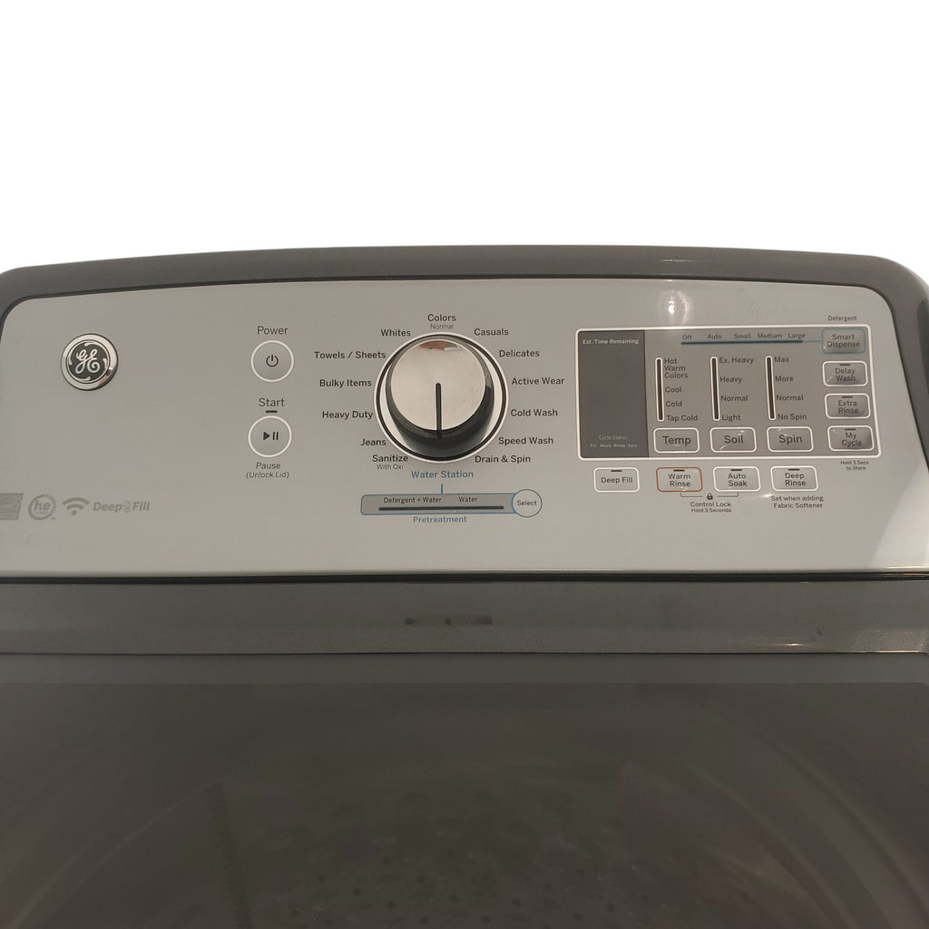 Pictures of Diamond Gray ENERGY STAR GE 5.0 cu. ft. Top Load Washing Machine with Water Station and ENERGY STAR GE 7.4 cu. ft. Steam Electric Dryer with My Cycle - Certified Refurbished - Neu Appliance Outlet - Discount Appliance Outlet in Austin, Tx