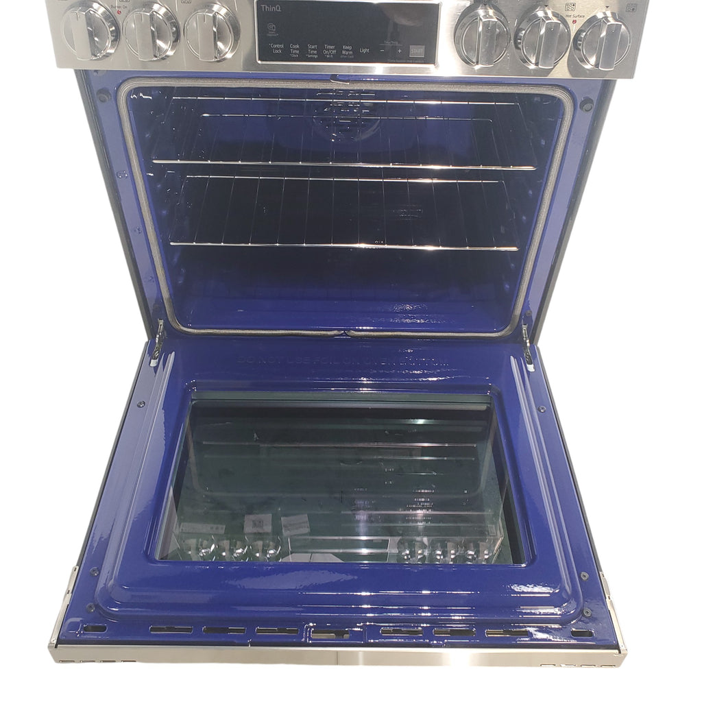 Pictures of PrintProof Stainless Steel LG 6.3 cu. ft. 5 Element Radiant Ceramic Glass Cooktop Slide-In Electric Range with Air Fry - Open Box - Neu Appliance Outlet - Discount Appliance Outlet in Austin, Tx