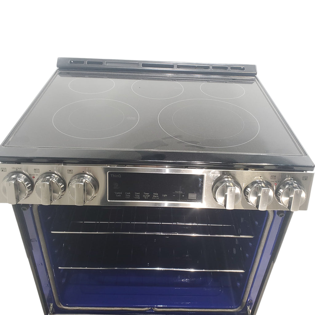 Pictures of PrintProof Stainless Steel LG 6.3 cu. ft. 5 Element Radiant Ceramic Glass Cooktop Slide-In Electric Range with Air Fry - Open Box - Neu Appliance Outlet - Discount Appliance Outlet in Austin, Tx