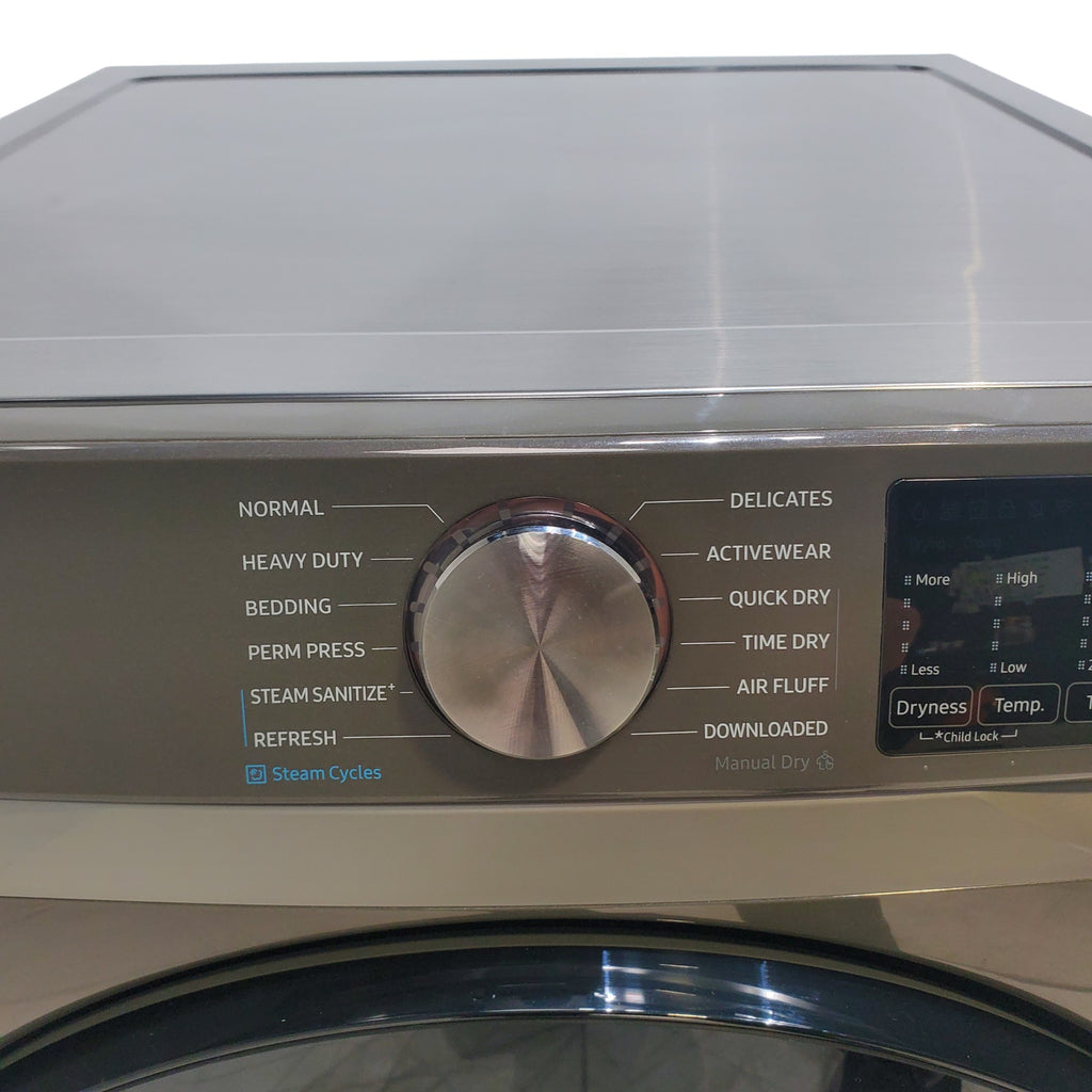 Pictures of Platinum Samsung 7.5 cu. ft. Front Load Electric Dryer with Steam- Scratch & Dent - Minor - Neu Appliance Outlet - Discount Appliance Outlet in Austin, Tx