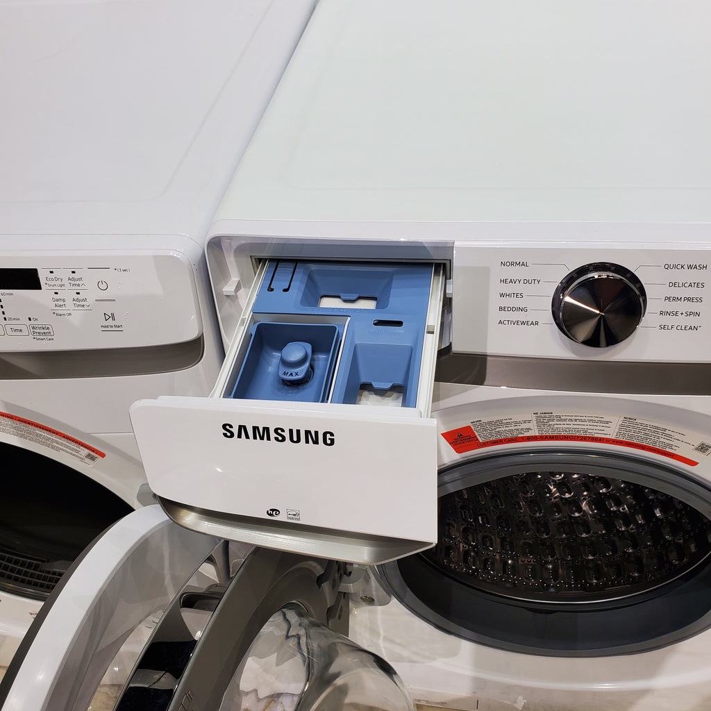 Pictures of ENERGY STAR Samsung 4.5 cu. ft. Front Load Washer with Vibration Reduction and Samsung 7.5 cu. ft. Front Load Electric Dryer with Sensor Dry and Interior Drum Light- Scratch & Dent - Minor - Neu Appliance Outlet - Discount Appliance Outlet in Austin, Tx