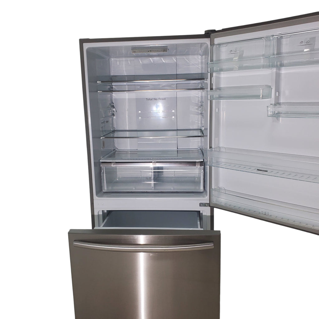 Pictures of 32 in. Wide Counter Depth Stainless Steel ENERGY STAR Hisense 17.1 cu. ft. Bottom Freezer Refrigerator with Super Freezer Technology - Certified Refurbished - Neu Appliance Outlet - Discount Appliance Outlet in Austin, Tx