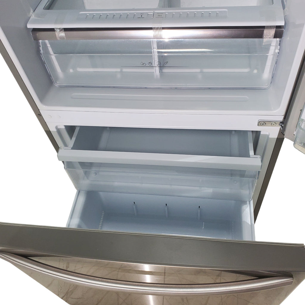 Pictures of 32 in. Wide Counter Depth Stainless Steel ENERGY STAR Hisense 17.1 cu. ft. Bottom Freezer Refrigerator with Super Freezer Technology - Certified Refurbished - Neu Appliance Outlet - Discount Appliance Outlet in Austin, Tx