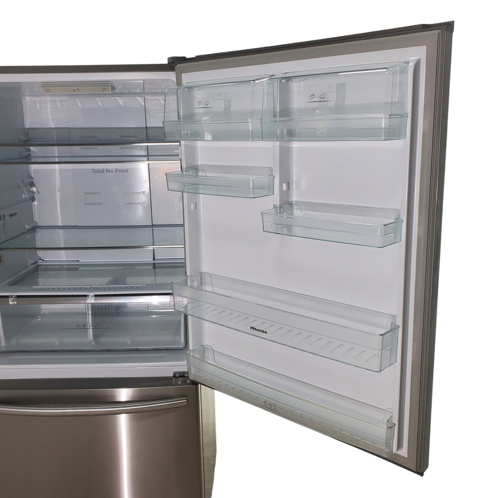 Pictures of 32 in. Wide Counter Depth Stainless Steel ENERGY STAR Hisense 17.1 cu. ft. Bottom Freezer Refrigerator with Super Freezer Technology - Certified Refurbished - Neu Appliance Outlet - Discount Appliance Outlet in Austin, Tx