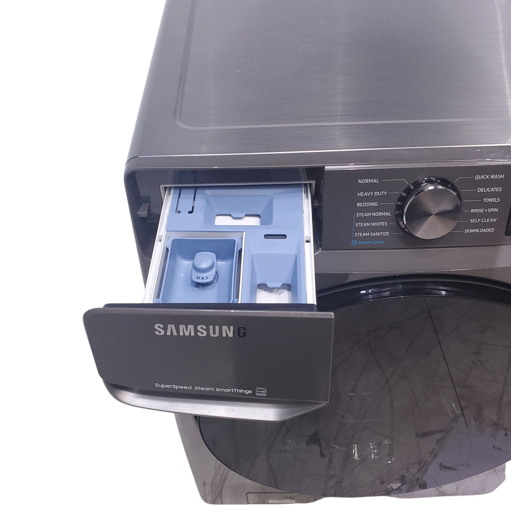 Pictures of Platinum ENERGY STAR Samsung 4.5 cu. ft. Front Load Washer with WiFi Connectivity and Platinum Samsung 7.5 cu. ft. Front Load Electric Dryer with Steam - Scratch and Dent - Minor - Neu Appliance Outlet - Discount Appliance Outlet in Austin, Tx